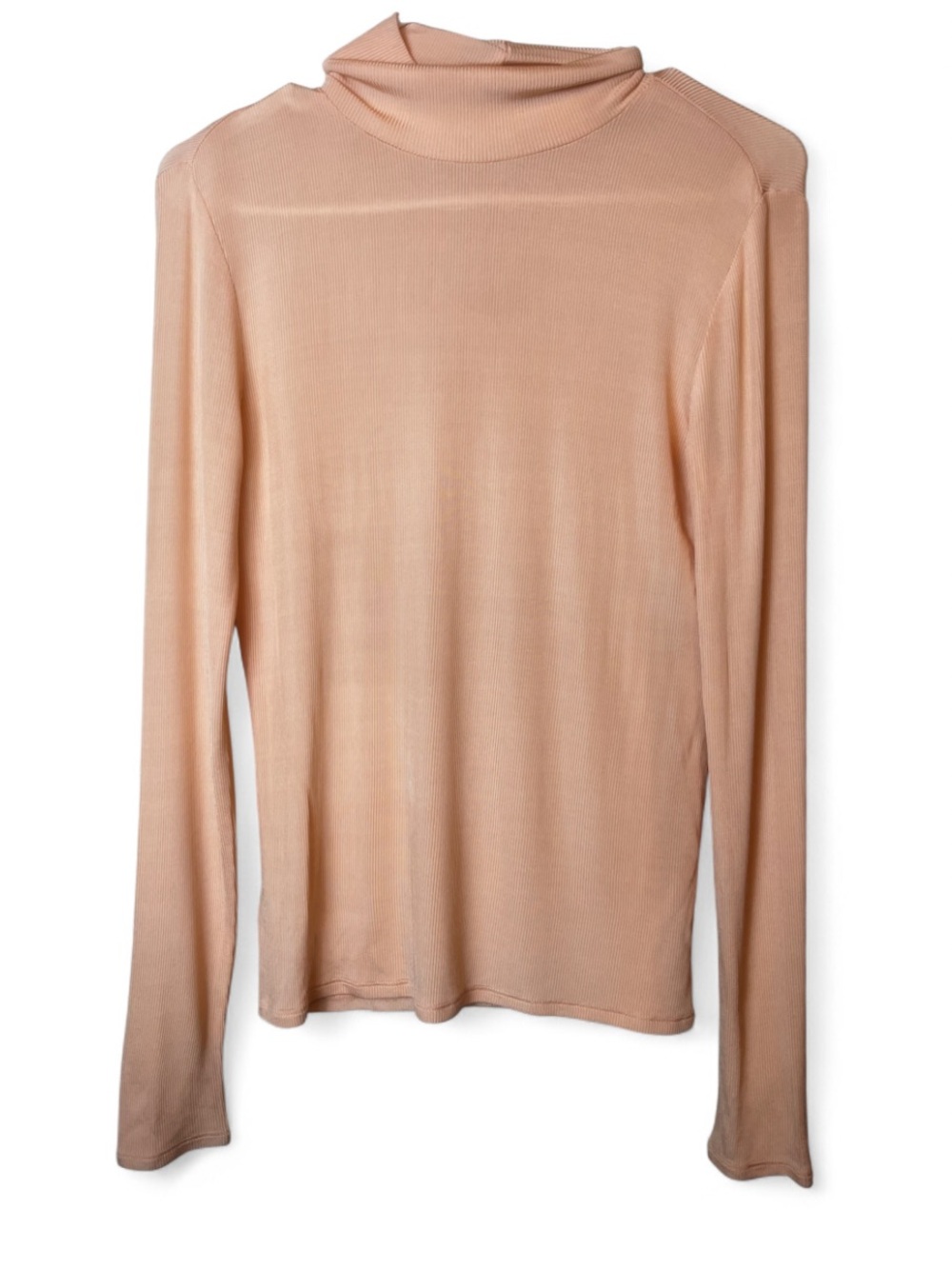 St.John Women’s Peach Stretch Viscose Ribbed Turtleneck Long Sleeve Sz S